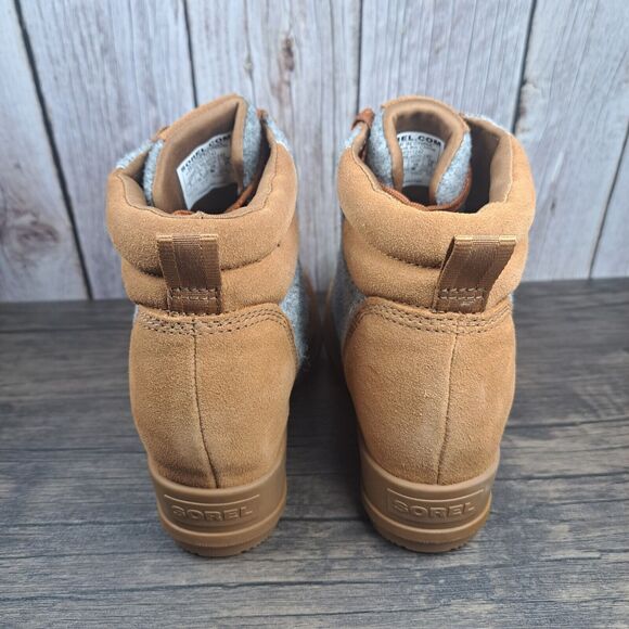 Sorel Evie Lace Up Wedge Leather Ankle Suede Bootie Women's Sz 8 Brown (VGC) - Picture 4 of 9